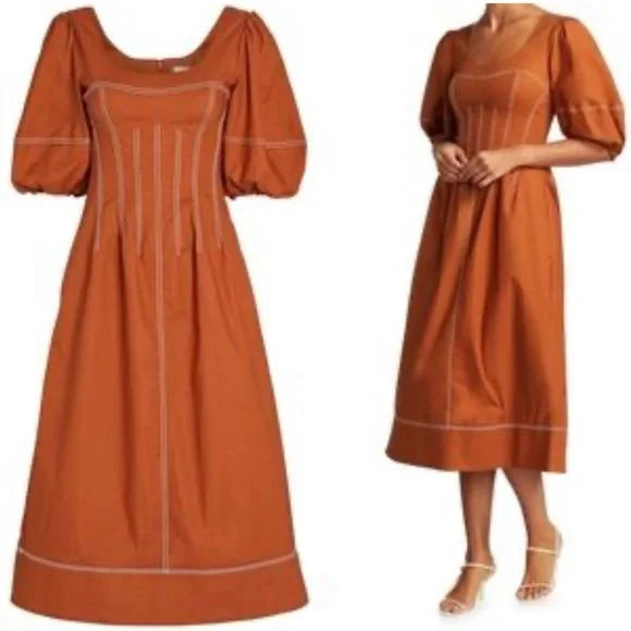 SIMKHAI Lena Puff-Sleeve Midi Dress Size 4 - Picture 2 of 13